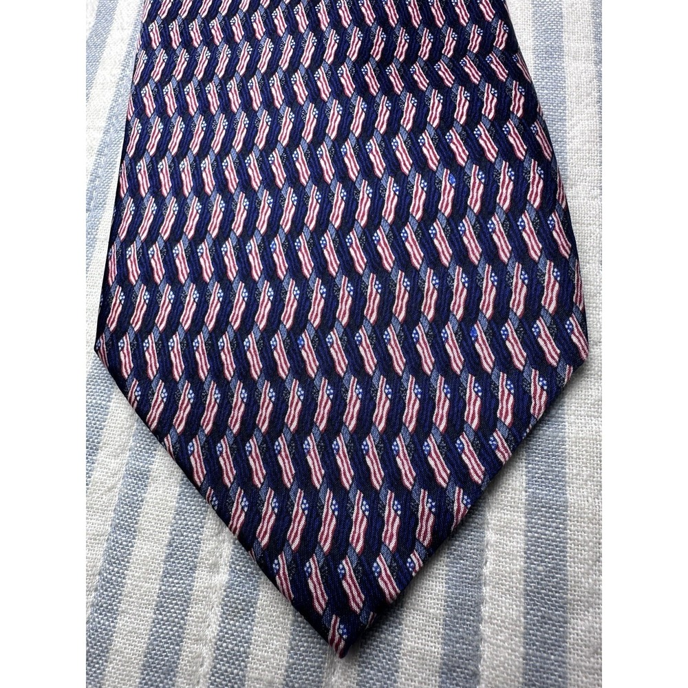 Stonehenge Patriotic American Flag Silk Navy‎ Men's Tie Handmade